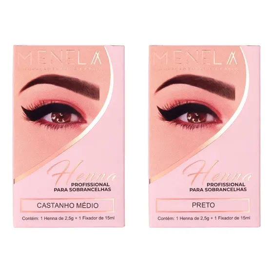 Combo Henna Para Sobrancelha Menela Castanho Médio + Preto