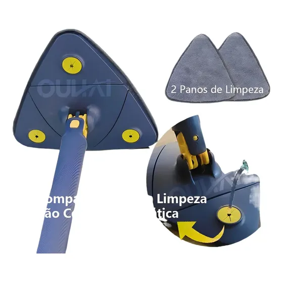 Mop OUHAI Esfregão Triângulo 360° Azul-marinho