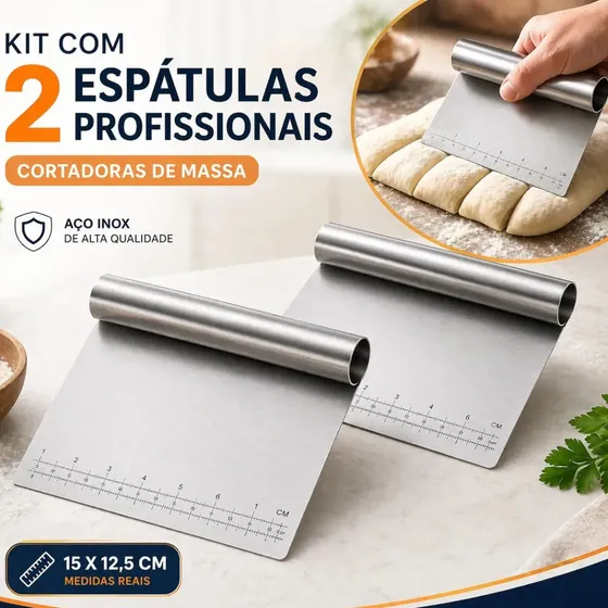 Kit 2 Espatula Cortador De Massas Raspador Confeiteiro Inox Espátula De Aço Inoxidável Boa Dica