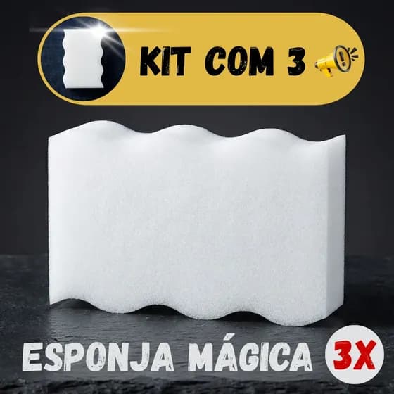 Kit com 3 Esponja Mágica Tira Manchas Multiuso Melamina - Limpeza Profunda Sem Produtos Químicos Praticidade Eficiência - Parede Riscada Tênis Rejunte Box Banheiro Casa Sujeira Pesada - Sem Química