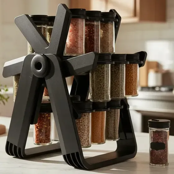 Porta Tempero Roda Gigante Giratório 18 Potes Vidro Cozinha Preto