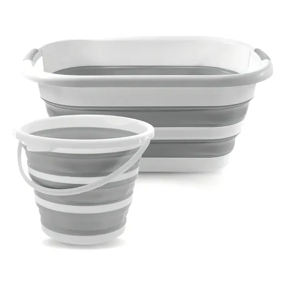 Kit Cesta 26l + Balde 10l Dobrável Powermaid Cor Branca Branco