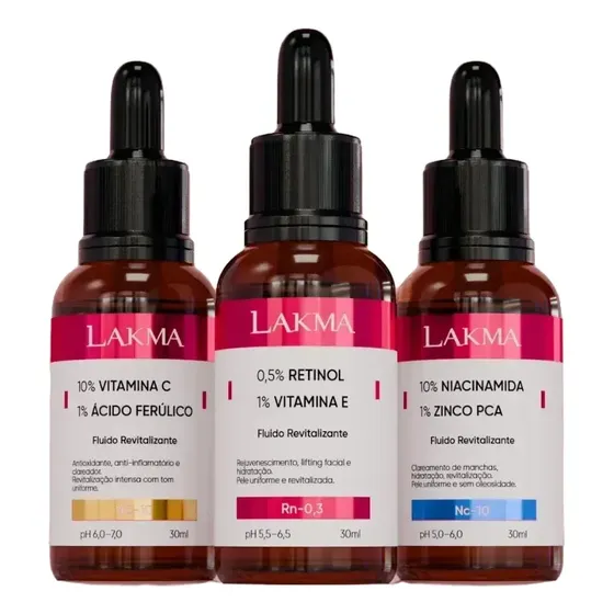 Kit Skincare Vitamina C + Retinol + Niacinamida 3 Séruns