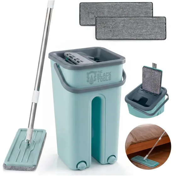 Rodo Flat Mop Limpeza Profissional Esfregão Eficiente Durável Fácil Uso 2 Refil Mopi C/ Balde 5L TBBL01 The Black Tools