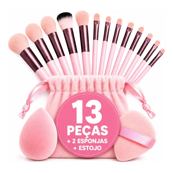 Kit Pincéis Maquiagem 13 Peças + 2 Esponjas Com Estojo