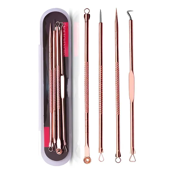 Kit 4 Extrator Cureta Removerdor Espinhas Inox Poros Acne