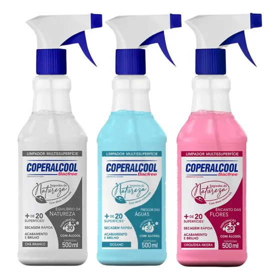 Kit 3 Álcool Perfumado Coperalcool Aromatizante Cha Branco Orquidea Negra Oceano - Produto para Limpeza