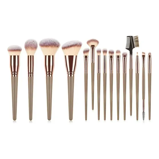 Escovas Para Maquiagem Peças Profissional Ouro Rosa Kit 15