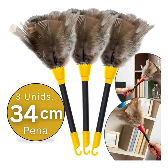 Kit 3 Espanadores Pó Pena 34 Cm Limpa Poeira Moveis Casa