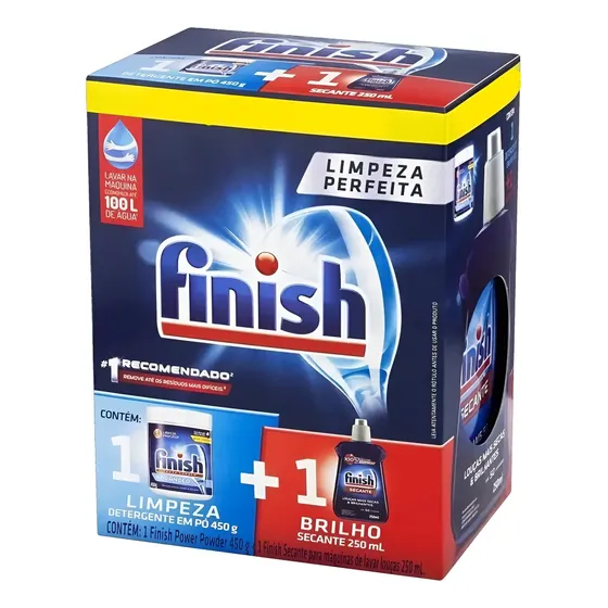 Kit Detergente Finish Em Pó Lava Louças 450g + Secante 250ml