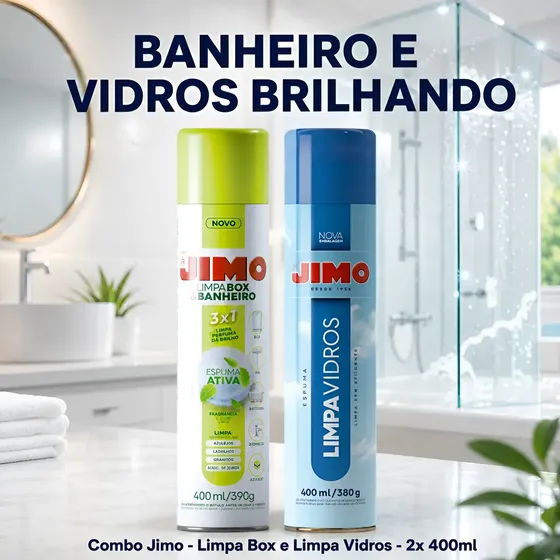 Combo Jimo Limpa Vidros + Limpa Box Espuma Sem Esforço 400ml