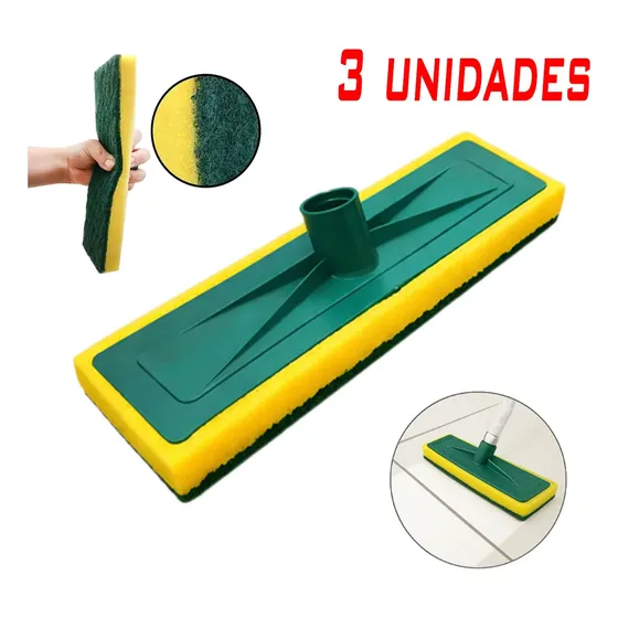 Kit 3 Esfregão Rodo Abrasivo Lava Piso Mop Esponja Limpeza