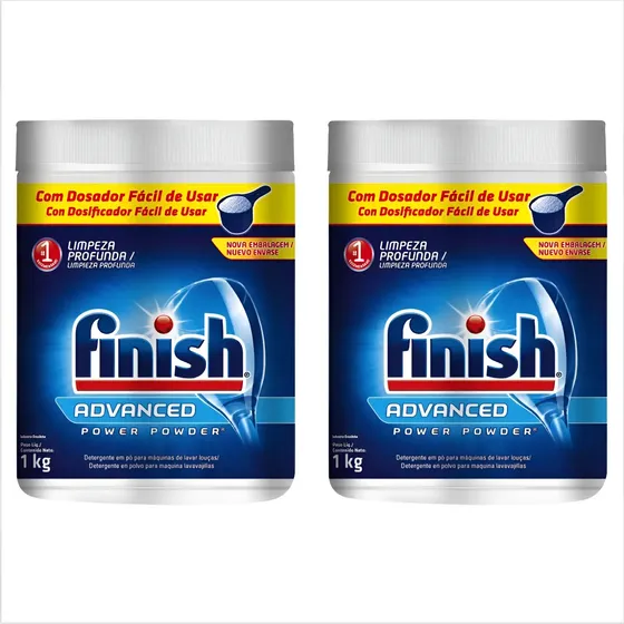 Kit 2 Detergente Em Pó Lava-louças Finish 1kg Power Powder