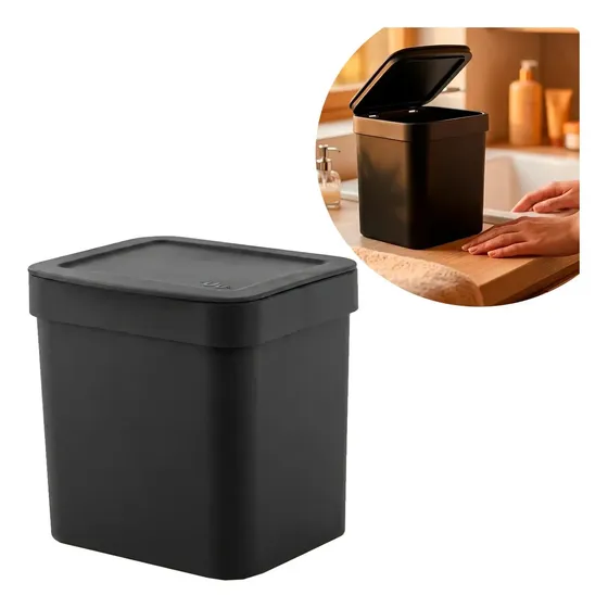 Lixeira Cesto De Lixo Com Tampa Pia Cozinha Banheiro Lavabo 5L Litros Preto Escritório Cat Black Presentes