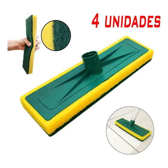 Kit 4 Esfregão Rodo Abrasivo Lava Piso Mop Esponja Limpeza