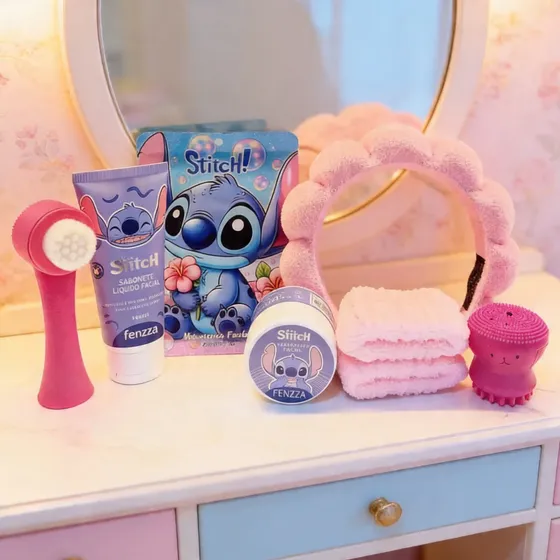 Kit Skincare Faciais Stitch Tiara Escova Limpeza Presente