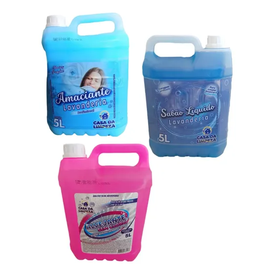 Kit Lava Roupas - Amaciante, Sabão Liquido E Alvejante 5l