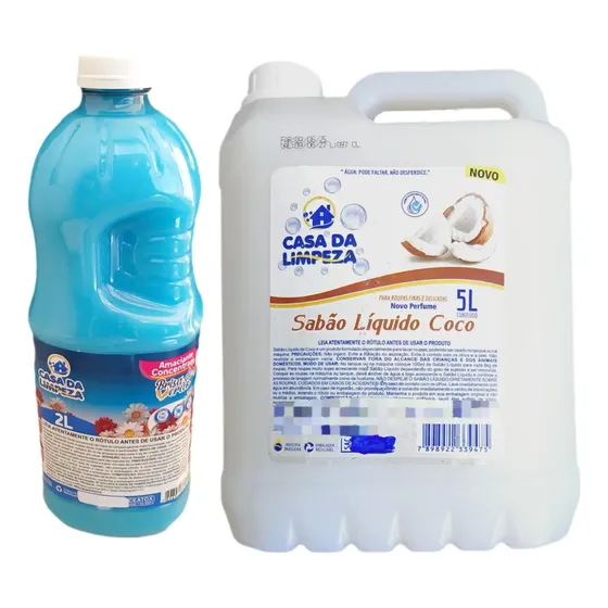 Kit - Amaciante 2l Com Sabão Líquido Coco Para Roupas 5l