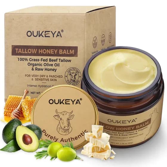 Creme Facial Oukeya Sebo Bovino E Mel 50g Hidratação Intensiva Nutrição Profunda Suaviza Pele Seca Áspera Ressecada Maciez Brilho Natural