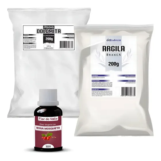 Argila Branca E Dolomita Clareadora 200g+ Rosa Mosqueta 30ml Todo Tipo De Pele