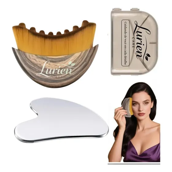 Kit Facial Escova Drenagem Linfatica + Gua Sha Inox Grosso
