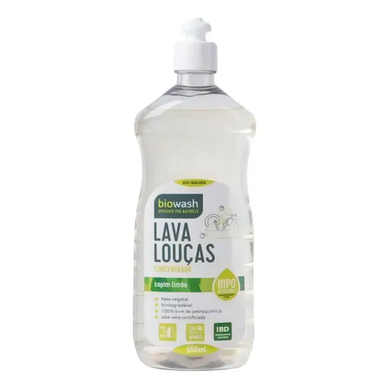 Detergente Concentrado Biowash Capim-Limão Hipoalergênico 650mL Desengordurante