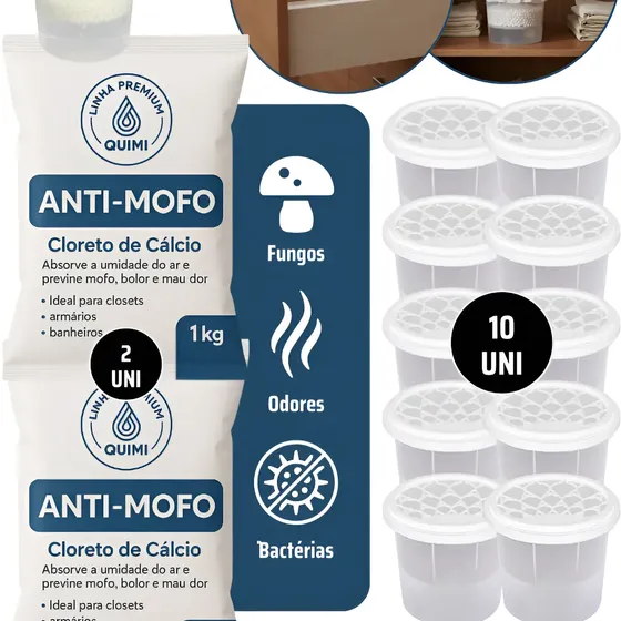 2 Cloreto De Cálcio Refil Antimofo Granulado Bolinhas 10 Pot
